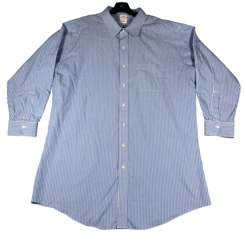 Brooks Brothers Men 18.5 35 Traditional Fit Non Iron Supima Cotton Striped Shirt